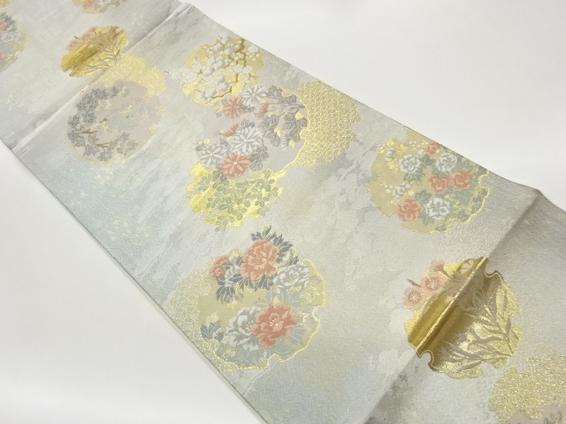 JAPANESE KIMONO / FUKURO OBI / WOVEN FLOWERS & AUTUMN LEAVES